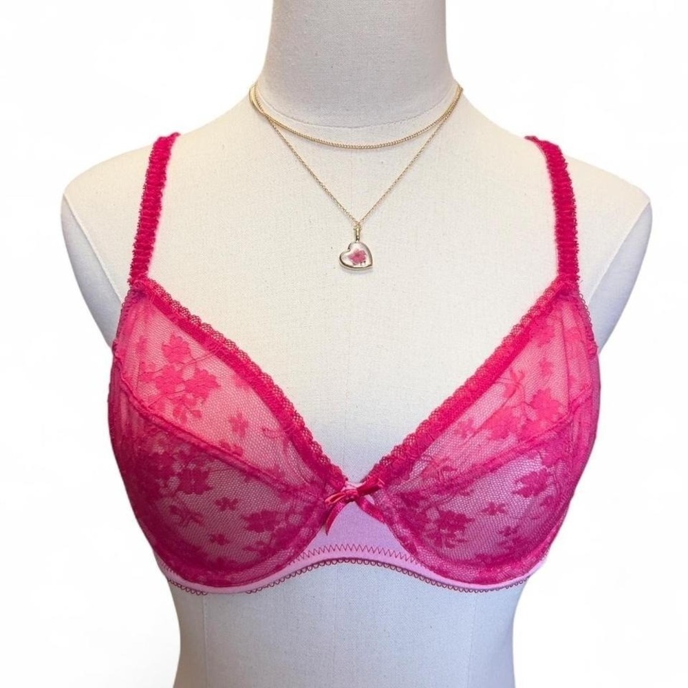 B. Tempted Pink Lace Balconette Bra Lingerie Size 36B Y2K Preppy Fairy